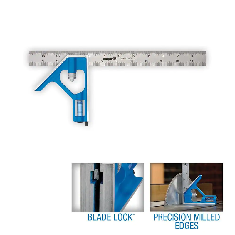 Empire Combination Square 12 Inch True Blue Stainless Steel Blade Professional