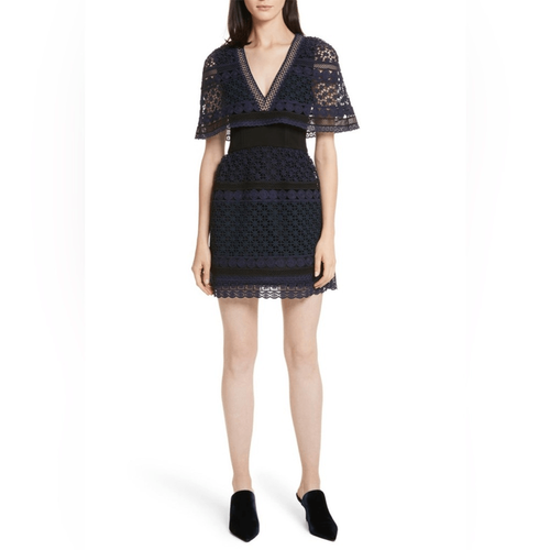 Pre-owned Self-portrait Self Portrait Guipure Cape Lace Dress In Blue In Multicolor