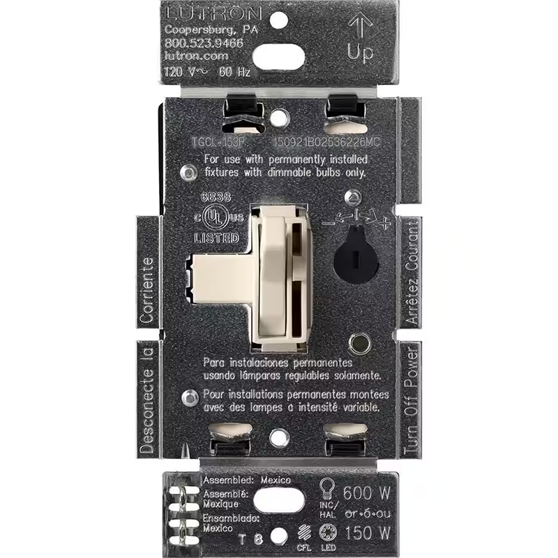Lutron LED Dimmer Switch Toggle Light Switch Single Pole 3 Way 150W 600W White