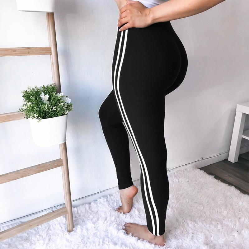 Women High Waist Yoga Pants Sports Leggings Side Stripe Running Gym