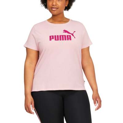 

Puma Ess Logo Crew Neck Short Sleeve TShirt Pl Womens Pink Athletic Casual Tops, Розовый