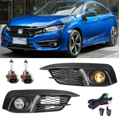Set For Honda Civic 2016 2017 Front Bumper Driving Fog Light Lamp Bezel Grille