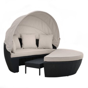 Erith Wicker Outdoor Furniture Day Bed w/ Canopy - Black | Lounging