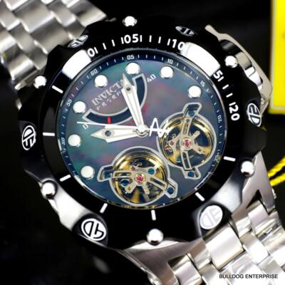 Pre-owned Invicta Reserve Venom Hybrid Double Open Heart Automatic Black Mop Watch