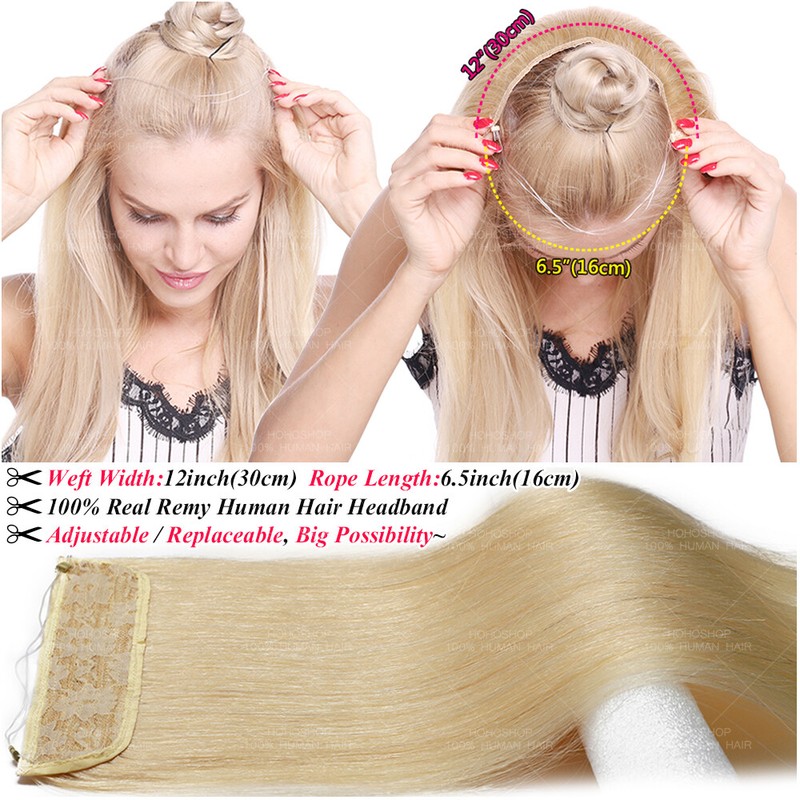 100% Remy Human Hair Extensions Invisible Headband Wire Hidden Weft Hair Blonde