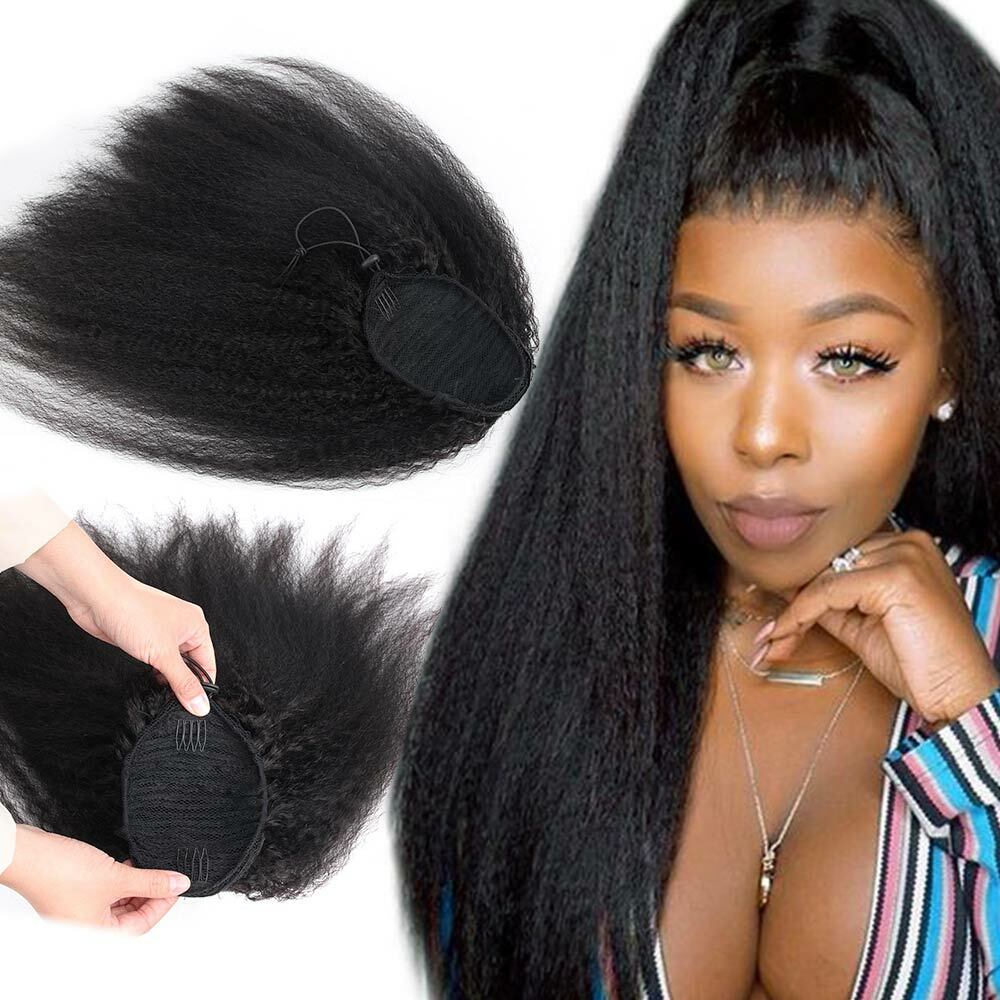 Brazilian Kinky Straight Drawstring Ponytail Human Hair Clip In