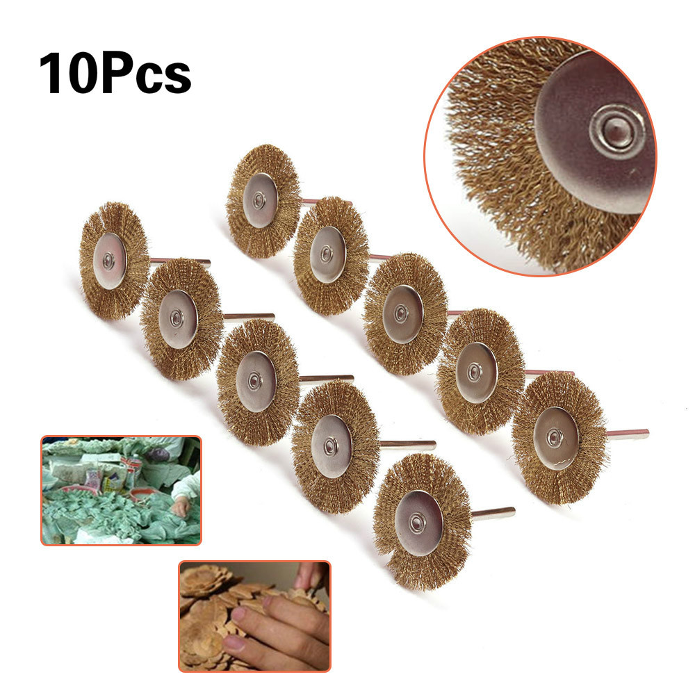 20Pcs 15mm Brass Wire Cup Wheel Polishing Brushes 3mm Shank Mandres for Power