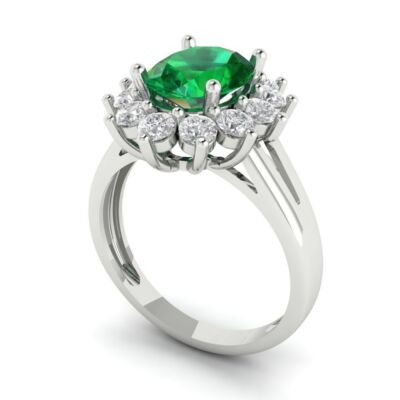 Pre-owned Pucci 2.36 Oval Halo Simulated Emerald Classic Bridal Statement Ring 14k White Gold