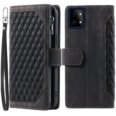 For NUU Mobile A9L Rhombic Wallet Case,Luxury Leather Zipper Flip Card PhoneCase