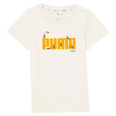 

Белые повседневные топы Puma Tiny X Graphic с круглым вырезом и короткими рукавами для маленьких мальчиков, Белый