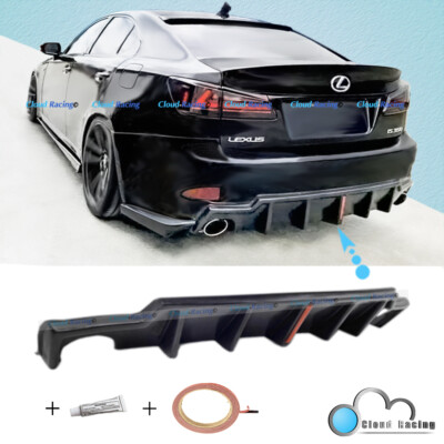 1pc For 06-13 Lexus IS250 IS350 Rear Bumper Diffuser Black Urethane With Red LED