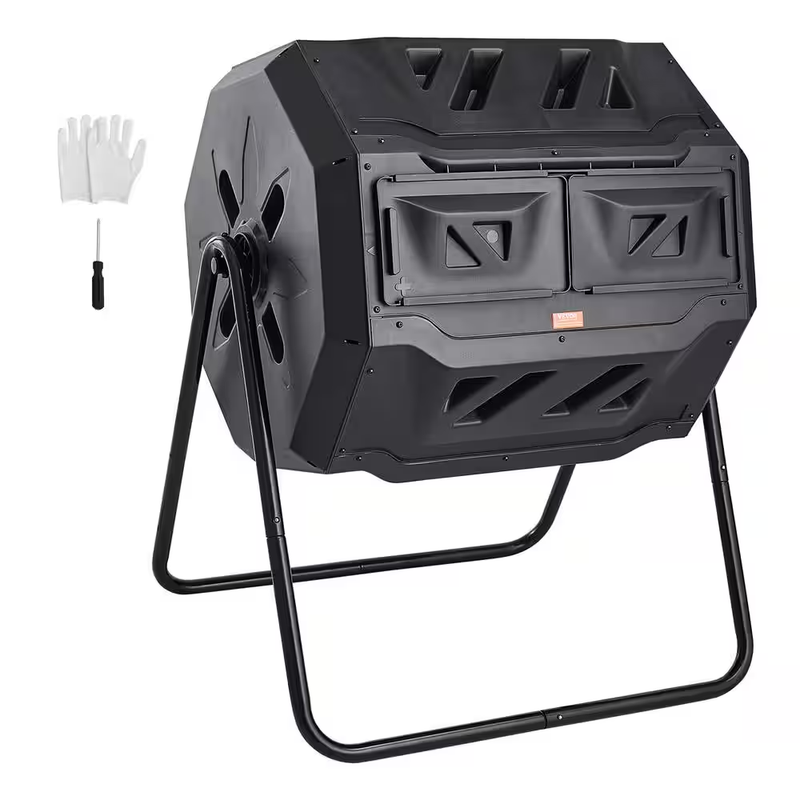 Tumbling Composter Bin 43 Gal Dual Chamber Compost Tumbler Outdoor Garden Bin