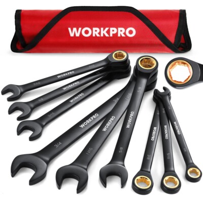 WORKPRO 9PCS Anti-Slip Ratcheting Combination Wrench Sets SAE 1/4''-3/4'' 72-Teeth