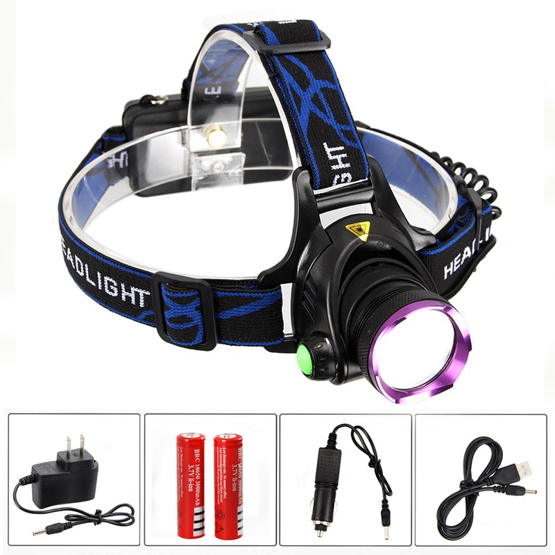 10000LM XML T6 LED Head Hiking Light Flashlight 2x18650 Headlight Car//AC Charger