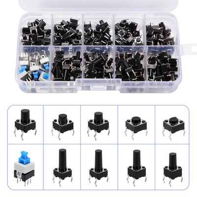 180PCS 10 Values Momentary Tactile Push Button Touch Switch Kit Box 4 PIn ON/OFF