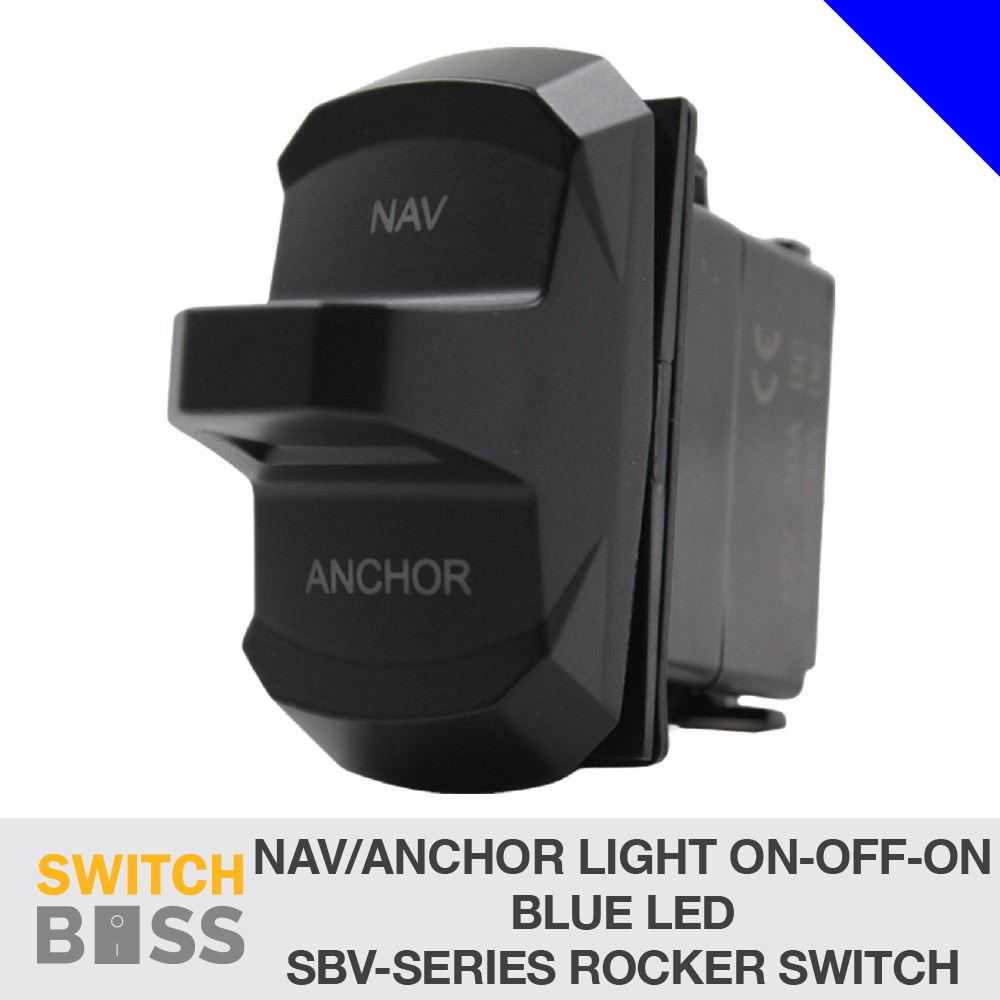 Nav/Anchor On-Off-On LASER ETCHED SBV-Series Rocker Switch - BLUE LED 12v Toggle