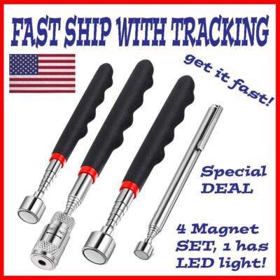 New (4) Telescopic Inspection Round Mirror Magnet Pick-Up Tool Stainless Steel 
