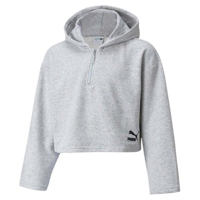 

Puma Grl Укороченный пуловер с капюшоном и молнией на четверть, молодежная серая повседневная верхняя одежда для девочек 5, Grey