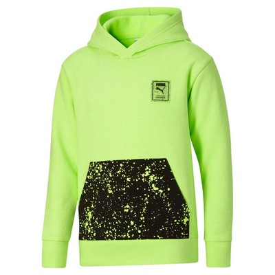 Puma Splatter Pocket Fleece Pullover Hoodie Youth Boy Green Casual Athletic Out