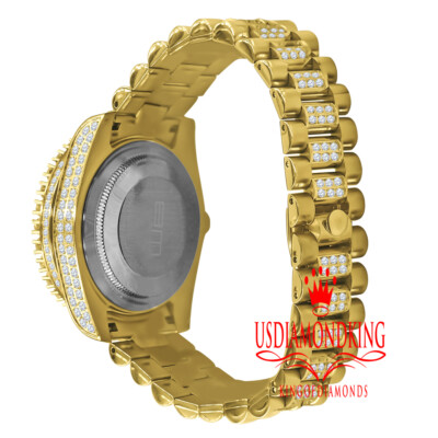 Pre-owned Usdiamondking 18k Yellow Gold Solid Stainless Steel Simulated Diamonds Presidential Watch 41mm