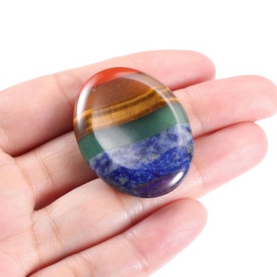 1Pc 7Chakra Worry Thumb Stone Gemstone Reiki Antianxiety Crystal Palm Stone Gift