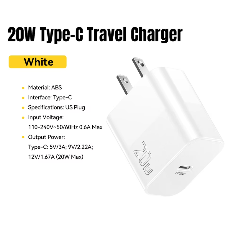 20W USB Type C GaN Charger Portable USB C Travel Charger Support Type C PD Fast