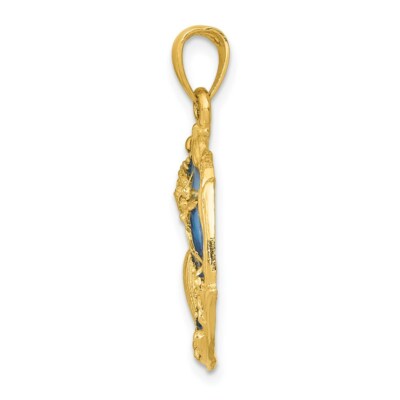Pre-owned Superdealsforeverything Real 14kt Yellow Gold Blue Enameled Shell Cluster Pendant