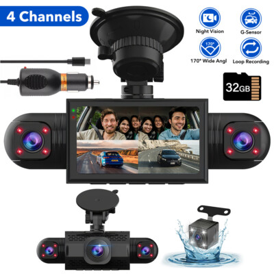 4K Dash Cam Recorder 4-Channel 360° Car Camera DVR Vehicle Video G-Sensor+32 TF