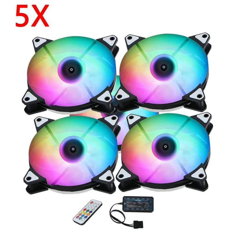 5x RGB Gehaeuseluefter 120mm PC Gehäuse Lüfter mit 7 Farben LED Gehäuselüfter