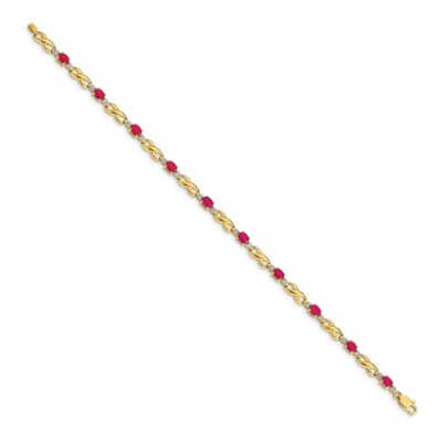Pre-owned Superdealsforeverything Real 14k Yellow Gold Diamond And Oval Ruby Chain Bracelet; 7.25 Inch; Lobster