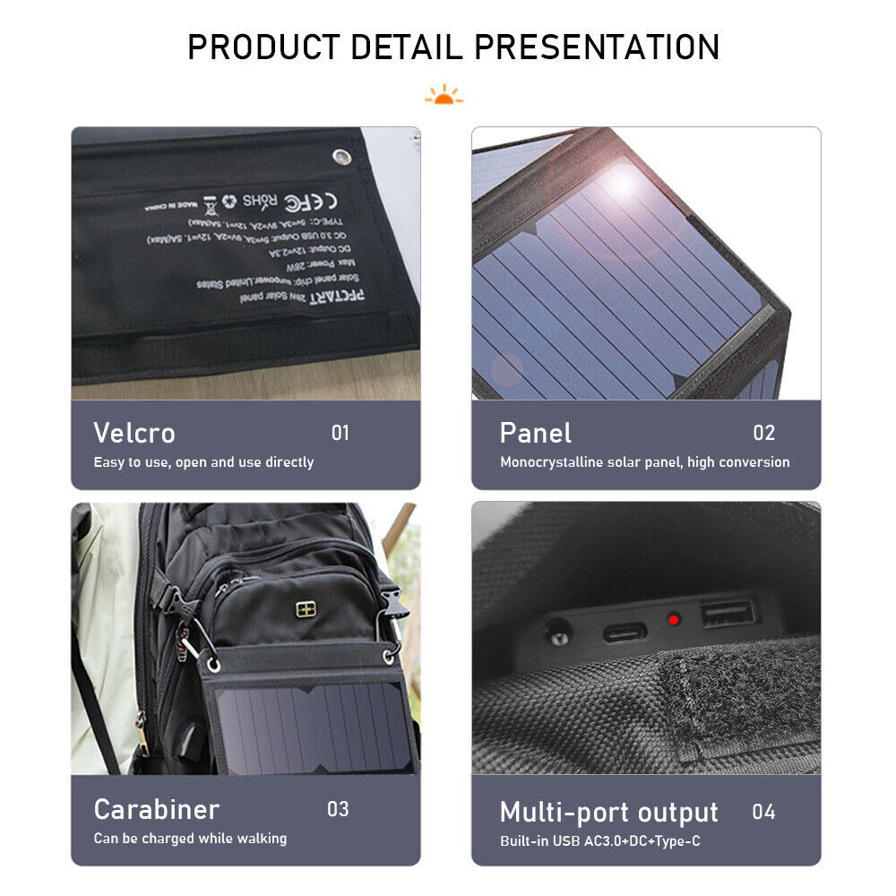 60W Portable Solar Panel USB Folding Travel Charger Outdoor Camping Hiking