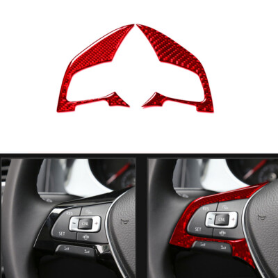 Red Carbon Fiber Steering Wheel Button Decorative Trim Cover For VW Golf MK7