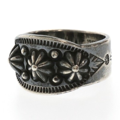 Indian Jewelry US8.75 Navajo Edison Sandy Smith Stampwork  Ring