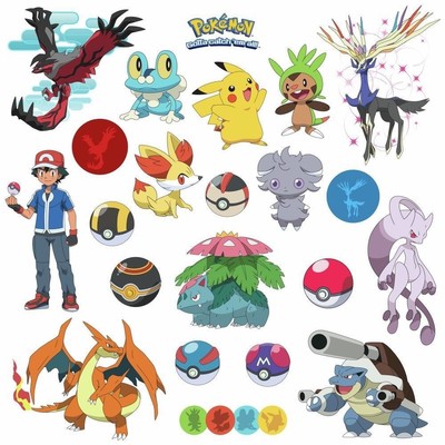 POKEMON XY 24 Wall Decals Room Decorations Pikachu Pokeball Boys Decor Stickers