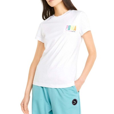 

Женские белые повседневные топы Puma Swxp Graphic с коротким рукавом и круглым вырезом 533559, Белый