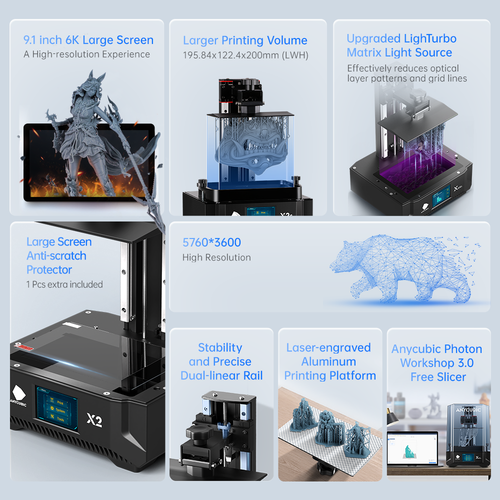 ANYCUBIC Photon Mono X 6Ks Resin LCD 3D Printer Fast 7.8x7.7x4.8in 6k HD Print