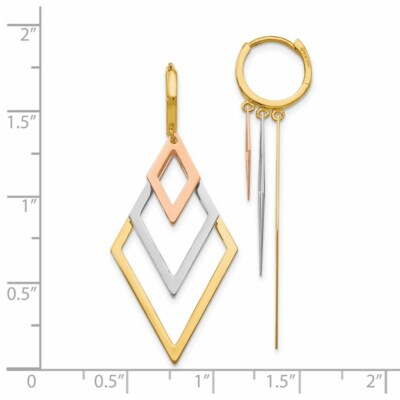 Pre-owned Superdealsforeverything Real 14kt Tri-color Dangle Hoop Earrings