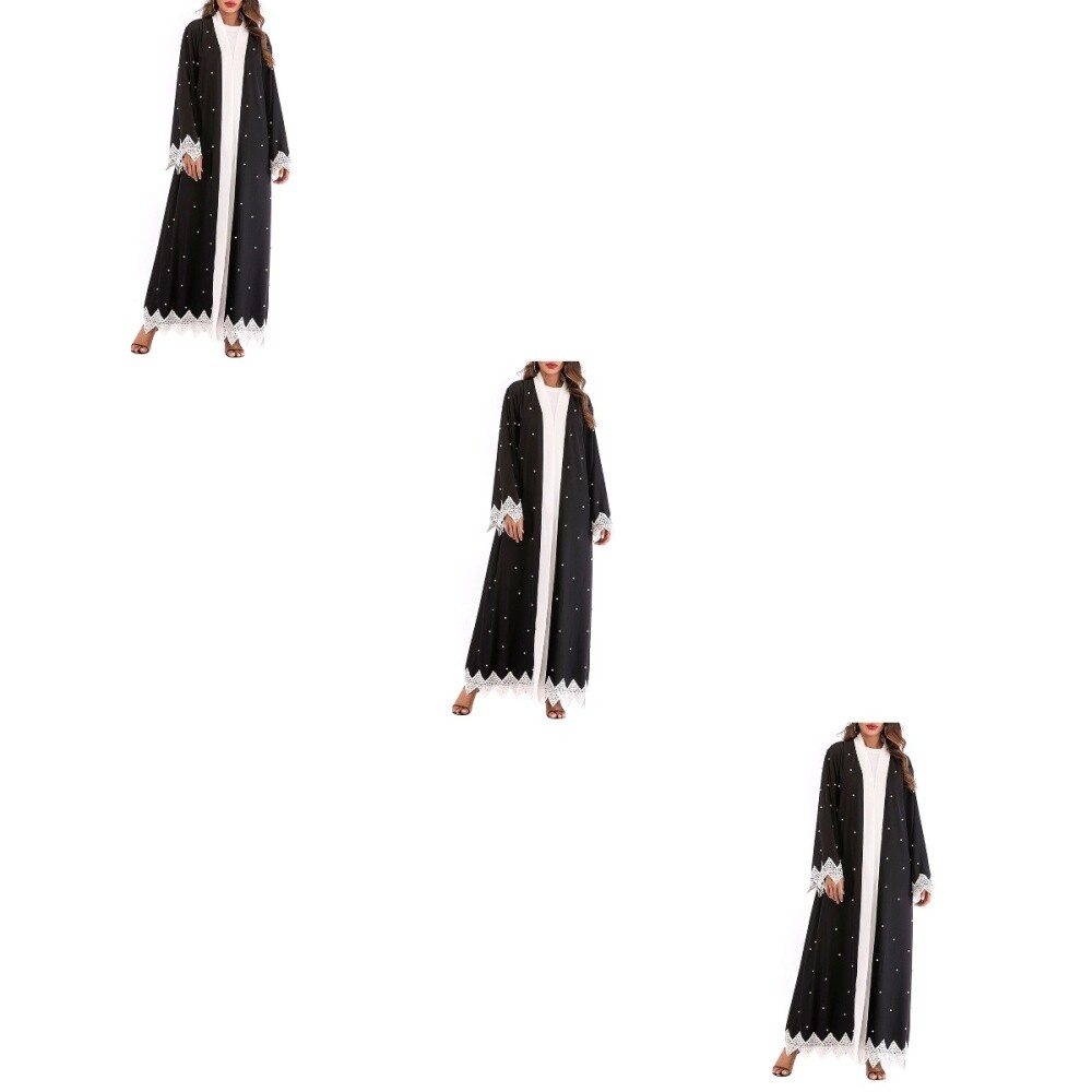 MARKENLOS 3 STÜCKE FRAUEN ROBE LOSE LANGARM PATCHED PERLEN MODE DUBAI KAFTAN MUSLIM KLEID
