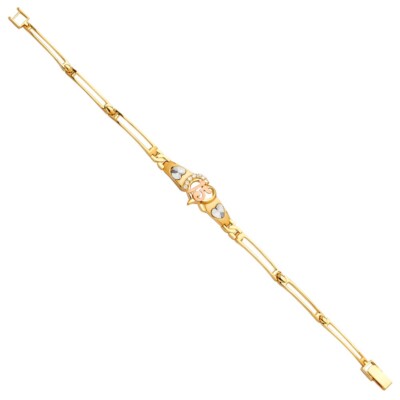 Gold 14K Tri Color Gold 15Years ID Bracelet - 7''