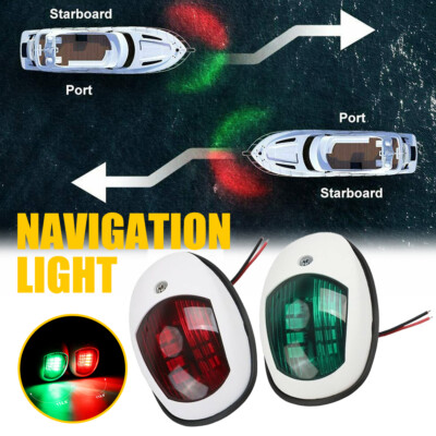 RED&GREEN LED NAVIGATION LIGHTS WHITE HOUSING-Port/Starboard Boat/Nav/Running PW