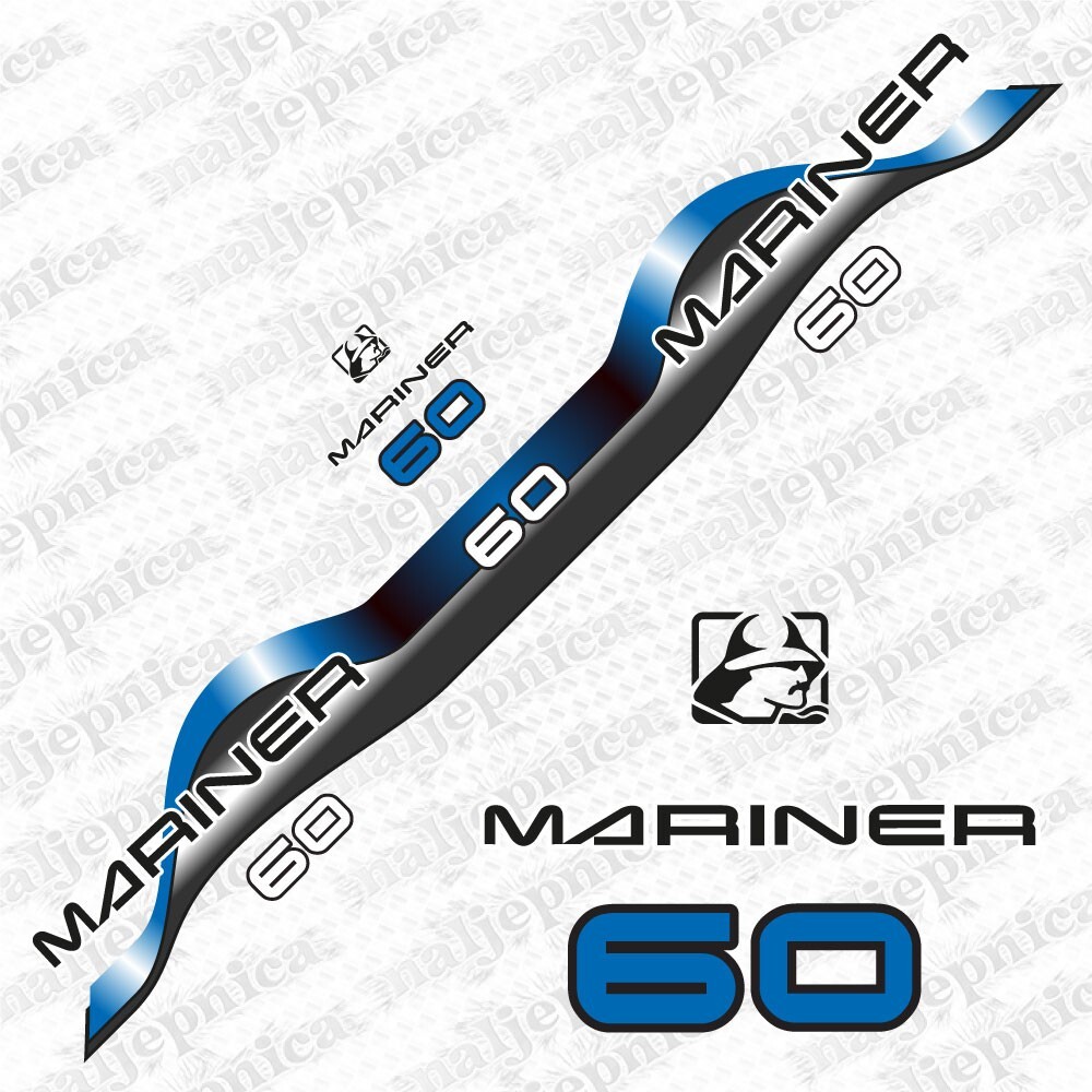 Mariner 60 Outboard 1994/2004 Aftermarket Blue Decal Aufkleber Sticker Set - Picture 1 of 2