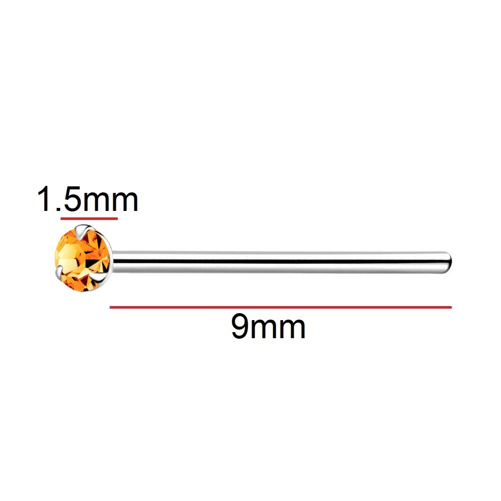 Tiny 1.5mm Orange Claw-Set Sterling Silver Nose Stud * straight pin, bend to fit
