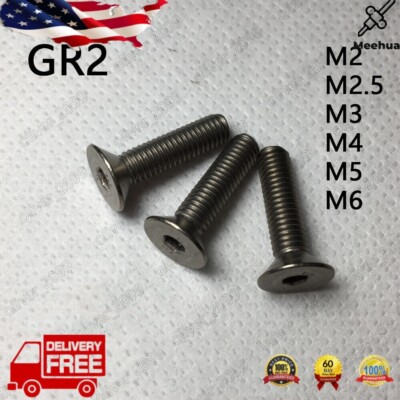Titanium GR2 Hex Socket Bolt Countersunk Flat Head Screws M2 M2.5 M3 M4 M5 M6 M8