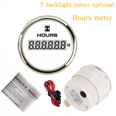 52mm Hours Meter 7 Colors Backlight For Car Marine Engine Waterproof Hourmeter