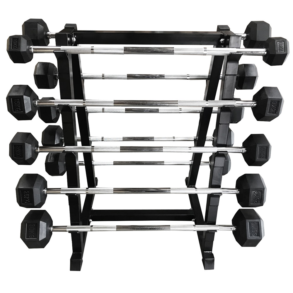 FXR SPORTS HEX BARBELL BAR STORAGE RACK STAND HOLDS 10 BARBELLS BARS