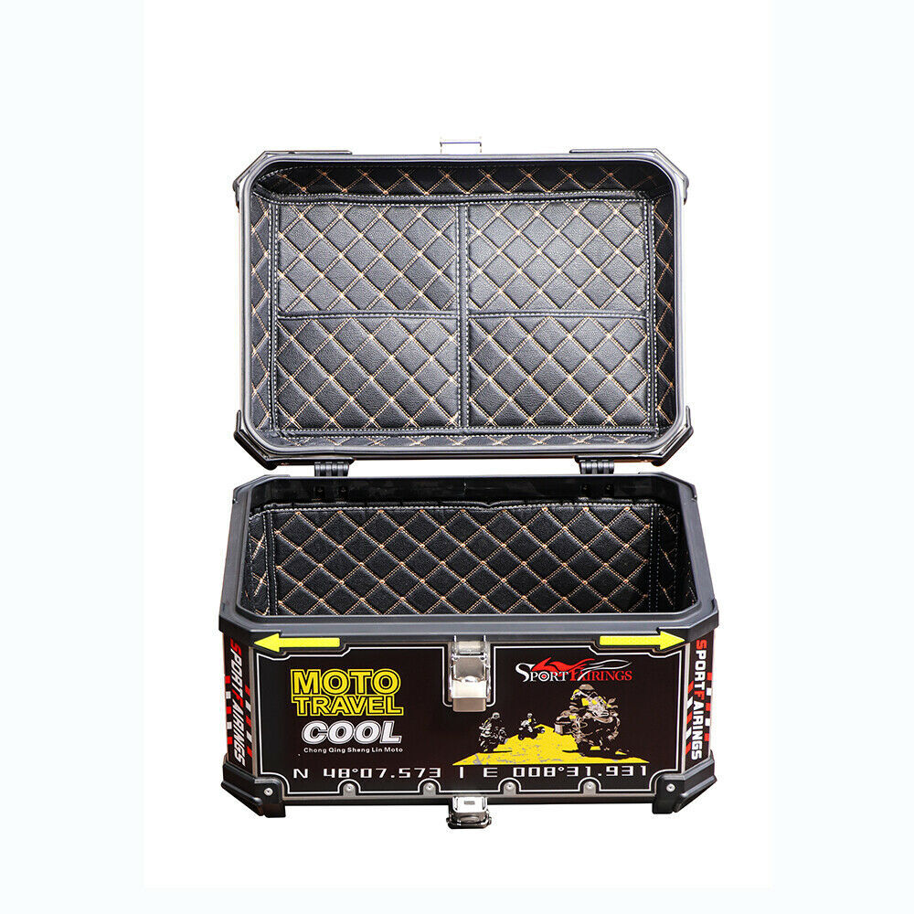 Aluminum Motorcycle Tail Box Rear Luggage Trunk Top Case Tool Box 65L