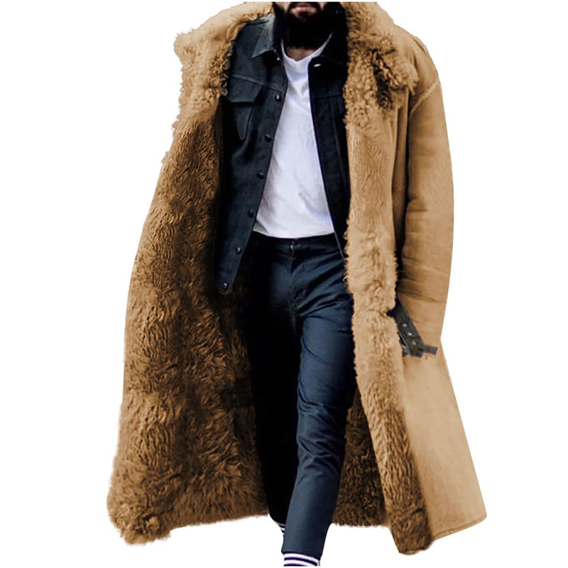 Mens Winter Thicken Fuzzy Faux-Fleece Lined Turndown Warm Single-Breasted Windbr