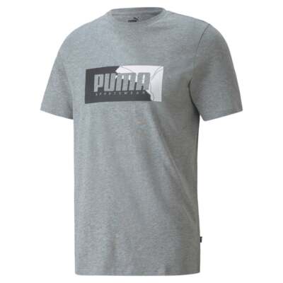 Puma Box Graphic Crew Neck Футболка с коротким рукавом Мужские серые повседневные топы 846844-03