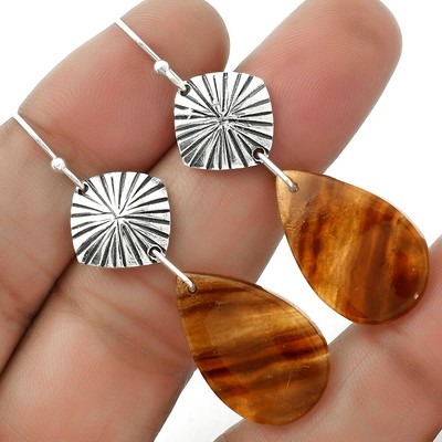 Natural Brown Fluorite 925 Sterling Silver Earrings Jewelry E-1094