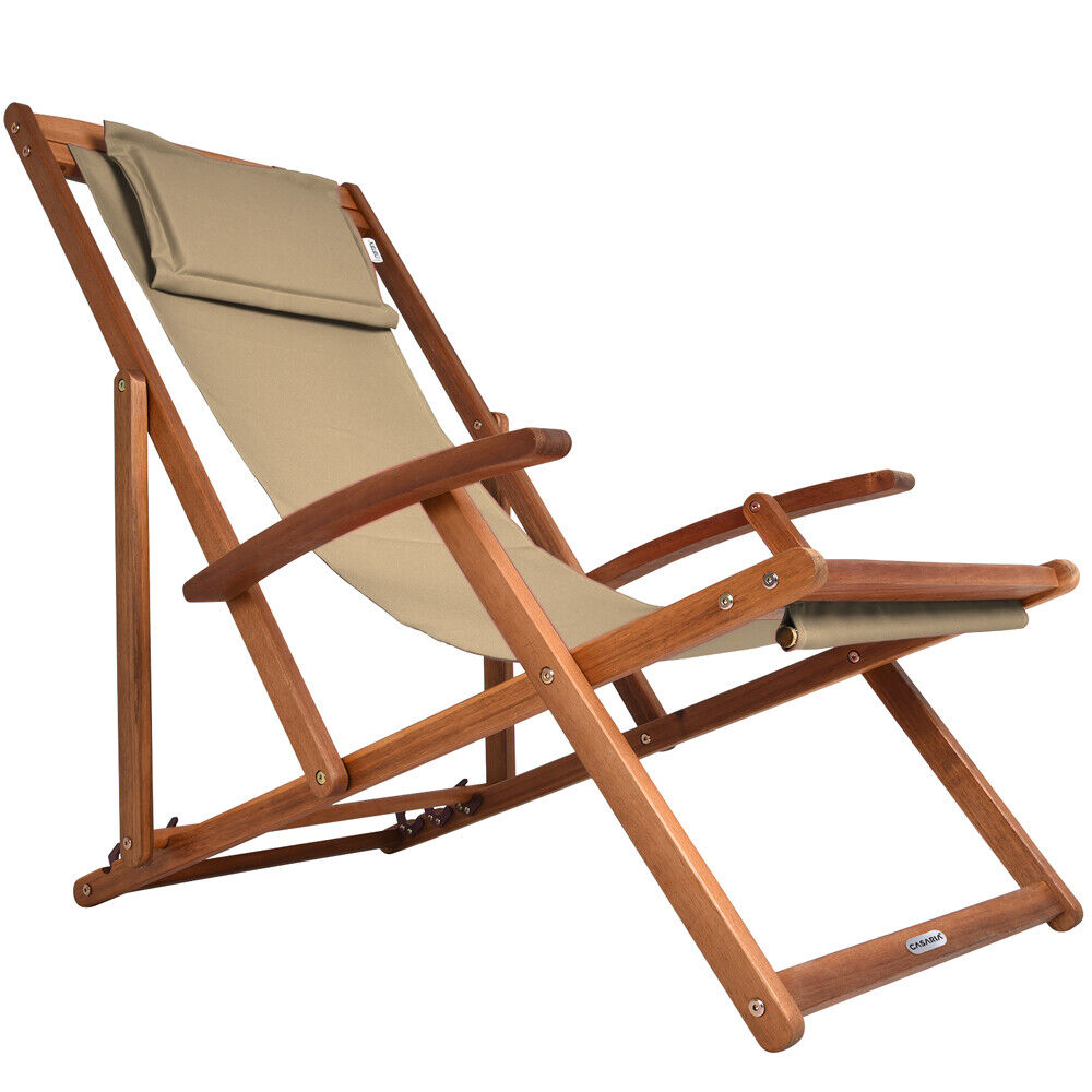 Liegestuhl Relaxliege Garten Sonnenliege Strandliege Holz Stoff Deck Chair Liege